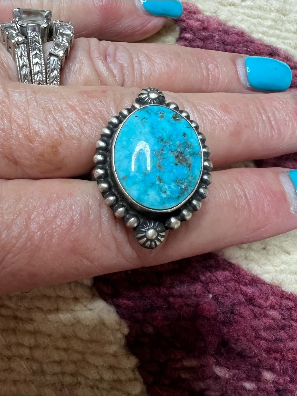 Robert Shakey Navajo Sterling Silver Turquoise Statement Ring Sz 8 - Picture 5 of 10